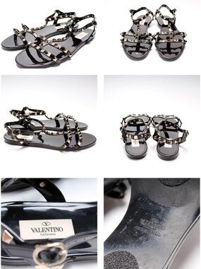Valentino Garavani Rockstud Sandals Black Patent Leather Ankle Strap Size 41